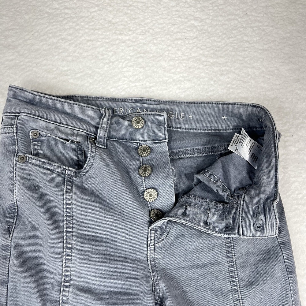 American Eagle Women's Sz 2 Reg Next Level Stretch 5 Button Fly Seam Style Gray